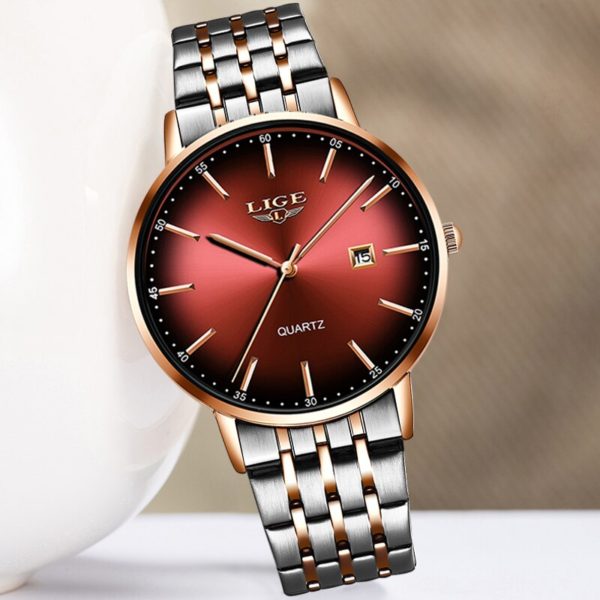 2020 lige senhoras de luxo relógio feminino à prova drose água rosa ouro pulseira aço feminino relógio pulso topo marca relógios relogio feminino - Image 4