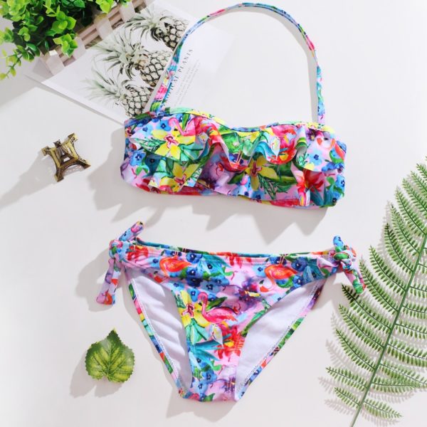 2020 meninas roupa de banho plissado duas peças trajes de banho 7-16years crianças roupa de banho com almofada interior beachwear meninas tankini 1062