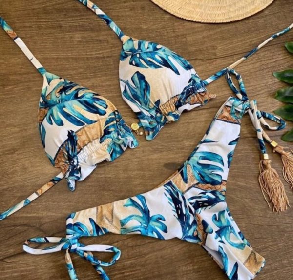 2020 mulheres sexy bikini definir floral impressão bandagem maiô cintura alta tanga biquini brasileiro roupa de banho verão praia - Image 3