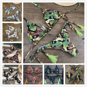 2020 mulheres sexy bikini definir floral impressão bandagem maiô cintura alta tanga biquini brasileiro roupa de banho verão praia