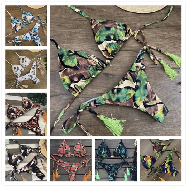 2020 mulheres sexy bikini definir floral impressão bandagem maiô cintura alta tanga biquini brasileiro roupa de banho verão praia
