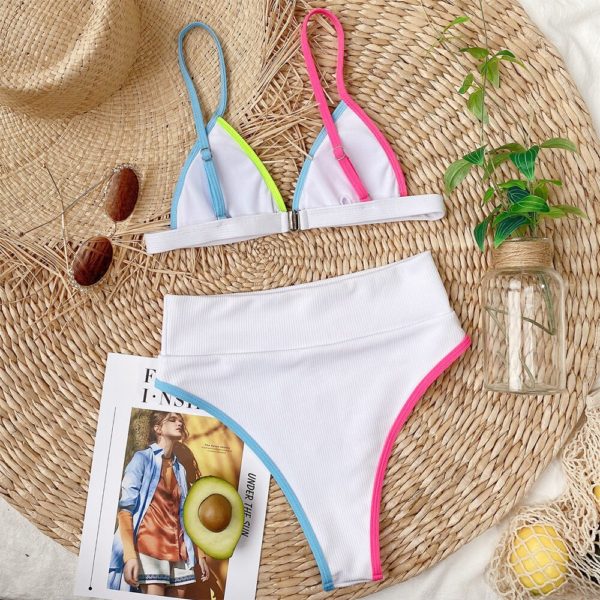 2020 nova cintura alta biquíni feminino com decote em v banho push up maiô feminino retalhos fatos de banho verão beach wear terno de natação - Image 6