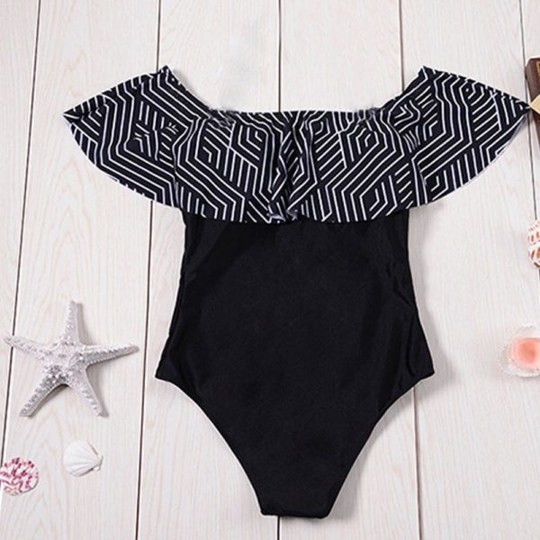 2020 nova sexy fora do ombro sólida roupa de banho das mulheres um pedaço maiô feminino babado monokini swim wear xl 20feb19 - Image 6
