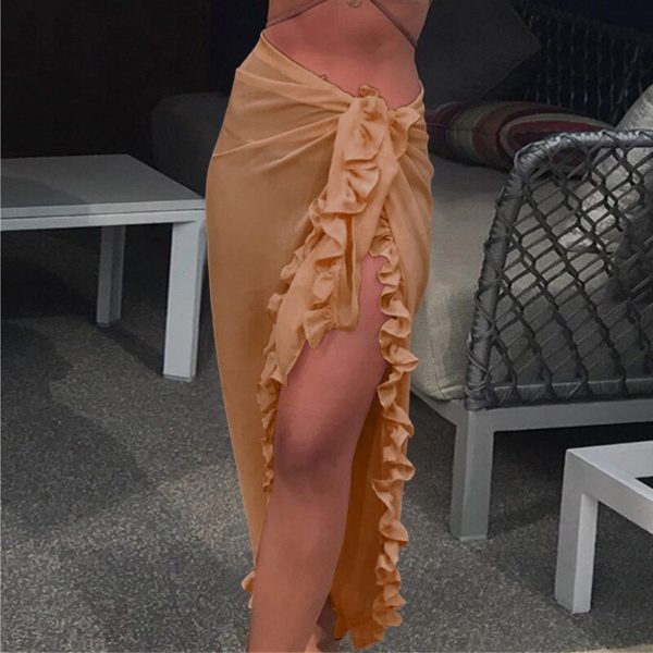 2020 peça feminina saia de praia babados sarong bikini praia cobrir chiffon envoltório saias maiô verão maiôs - Image 5