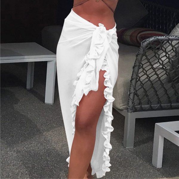 2020 peça feminina saia de praia babados sarong bikini praia cobrir chiffon envoltório saias maiô verão maiôs