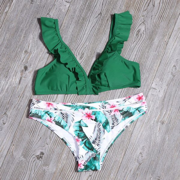 2020 plissado biquíni fora do ombro floral maiô bandagem arco banho push up biquini feminino conjunto de biquíni feminino - Image 5