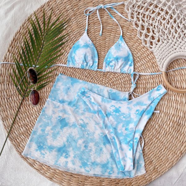 2020 sexy três peças conjunto de biquíni feminino biquíni com saia maiô feminino impressão biquini fatos de banho verão beach wear - Image 5
