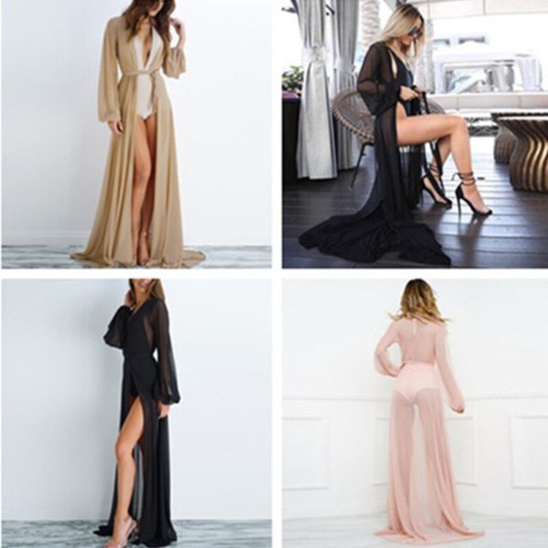2020 túnica feminina transparente, maxi vestido de praia para verão, túnica de chiffon, maiô feminino - Image 2