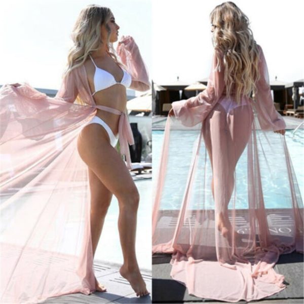 2020 túnica feminina transparente, maxi vestido de praia para verão, túnica de chiffon, maiô feminino - Image 3