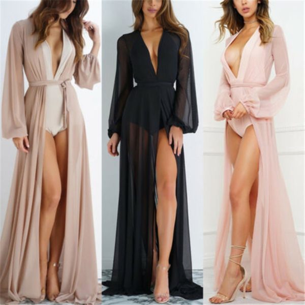 2020 túnica feminina transparente, maxi vestido de praia para verão, túnica de chiffon, maiô feminino