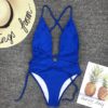 Biquíni 2020 sexy peça sólida maiô feminino plus size maiô bandage halter monokini sem costas baixo corte profundo v - Image 4