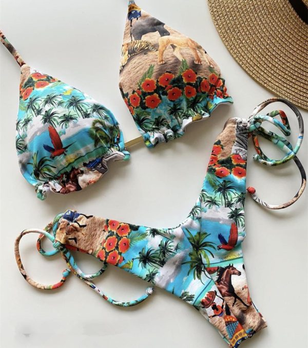 Biquíni feminino xadrez estilo push up, 2020, maiô feminino, conjunto de roupa de banho, moda praia brasileira - Image 4