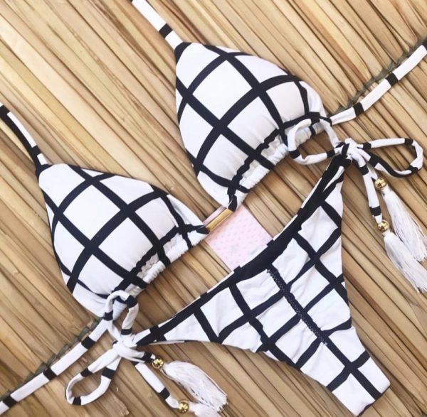 Biquíni feminino xadrez estilo push up, 2020, maiô feminino, conjunto de roupa de banho, moda praia brasileira - Image 5