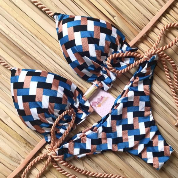 Biquíni feminino xadrez estilo push up, 2020, maiô feminino, conjunto de roupa de banho, moda praia brasileira