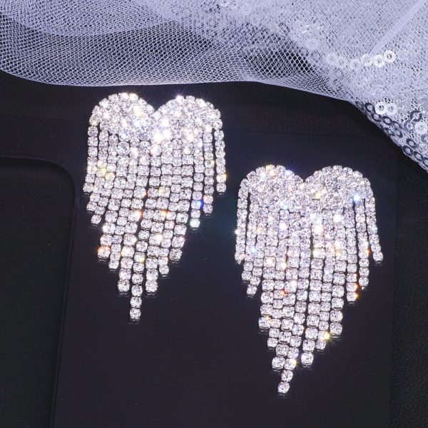 Brincos borla para mulheres, luxuosos, strass, brincos de borla, elegantes, cristal, coração, gota, pendurado, brincos de casamento, acessórios, joias - Image 2