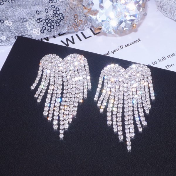 Brincos borla para mulheres, luxuosos, strass, brincos de borla, elegantes, cristal, coração, gota, pendurado, brincos de casamento, acessórios, joias - Image 3