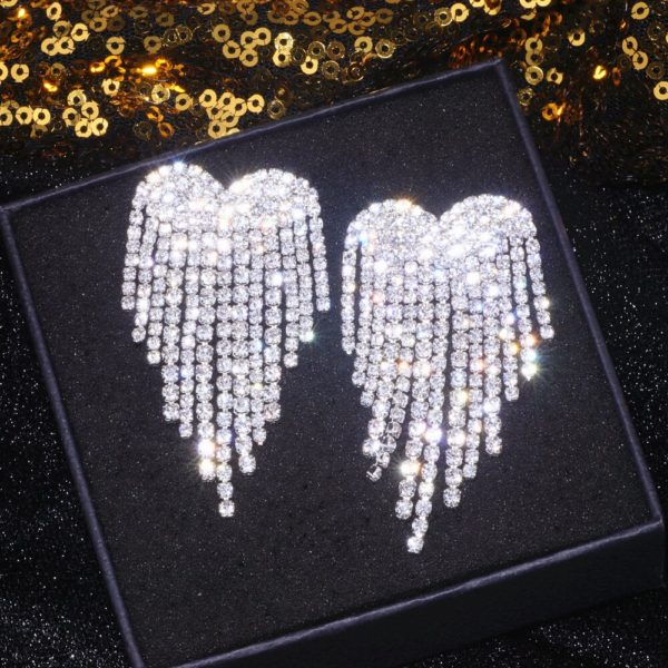 Brincos borla para mulheres, luxuosos, strass, brincos de borla, elegantes, cristal, coração, gota, pendurado, brincos de casamento, acessórios, joias - Image 4