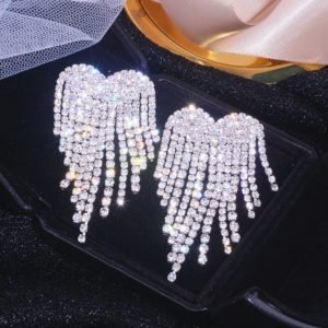 Brincos borla para mulheres, luxuosos, strass, brincos de borla, elegantes, cristal, coração, gota, pendurado, brincos de casamento, acessórios, joias
