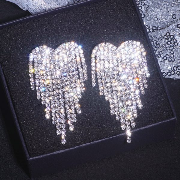 Brincos borla para mulheres, luxuosos, strass, brincos de borla, elegantes, cristal, coração, gota, pendurado, brincos de casamento, acessórios, joias - Image 5