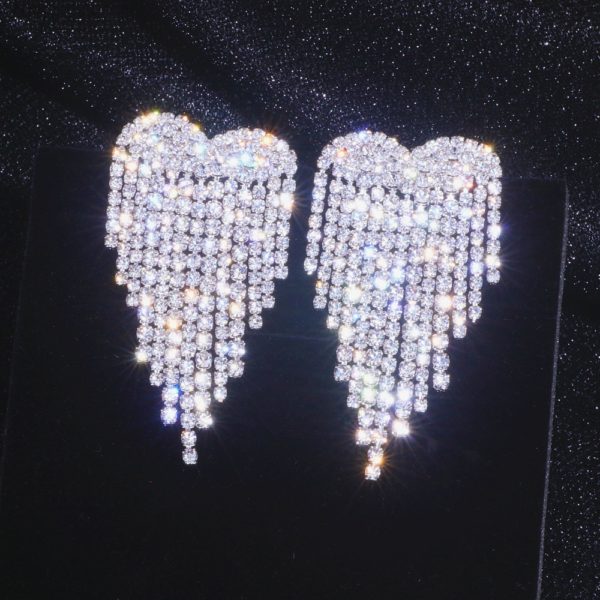 Brincos borla para mulheres, luxuosos, strass, brincos de borla, elegantes, cristal, coração, gota, pendurado, brincos de casamento, acessórios, joias - Image 6