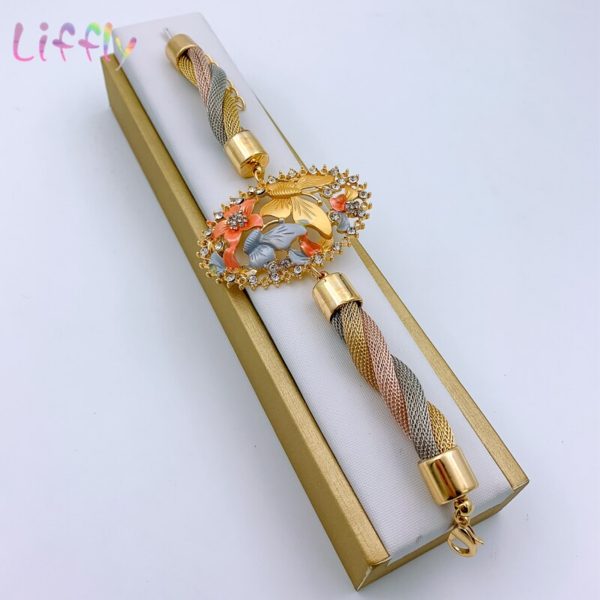 Brincos de jóias de ouro de dubai conjuntos de jóias para o casamento feminino anel de pulseira de noiva pingente de jóias conjunto - Image 3