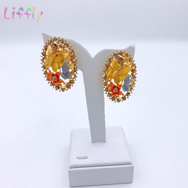 Brincos de jóias de ouro de dubai conjuntos de jóias para o casamento feminino anel de pulseira de noiva pingente de jóias conjunto - Image 5
