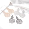 Brincos geométricos pendurados, étnicos, para mulheres, cor prata, metal, oco, padrão de flor, acessórios, joias de luxo feminino, 2019 - Image 4