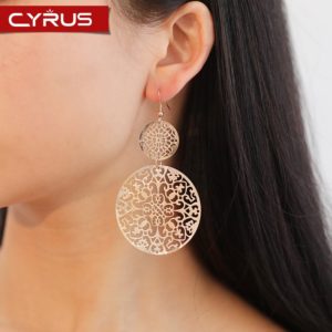 Brincos geométricos pendurados, étnicos, para mulheres, cor prata, metal, oco, padrão de flor, acessórios, joias de luxo feminino, 2019