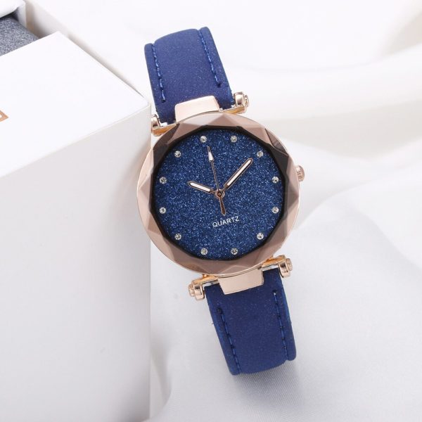 Casual feminino romântico céu estrelado relógio de pulso couro strass designer senhoras relógio simples vestido gfit montre femme - Image 2