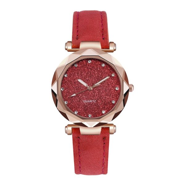 Casual feminino romântico céu estrelado relógio de pulso couro strass designer senhoras relógio simples vestido gfit montre femme - Image 3
