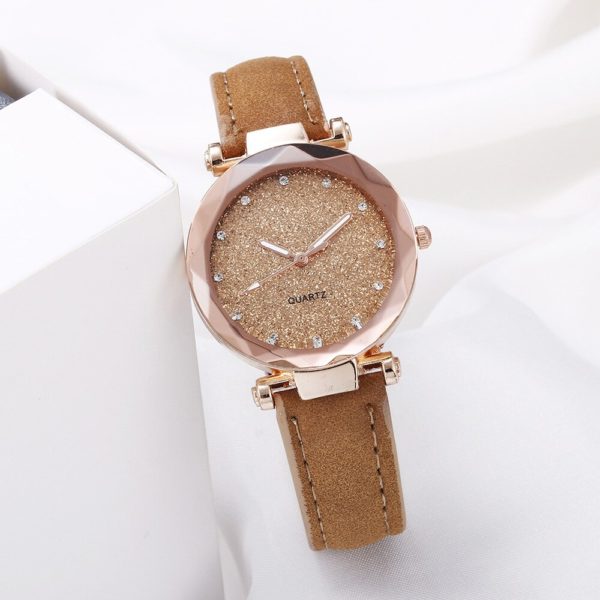Casual feminino romântico céu estrelado relógio de pulso couro strass designer senhoras relógio simples vestido gfit montre femme - Image 4