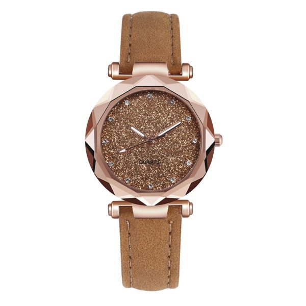 Casual feminino romântico céu estrelado relógio de pulso couro strass designer senhoras relógio simples vestido gfit montre femme - Image 5