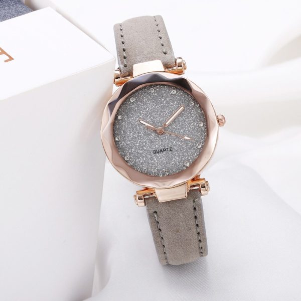 Casual feminino romântico céu estrelado relógio de pulso couro strass designer senhoras relógio simples vestido gfit montre femme - Image 6