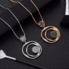 Colar pingente de cristal preto, corrente dourada, círculo grande, redondo, pingente, colar longo, acessórios de joias para mulheres, presentes