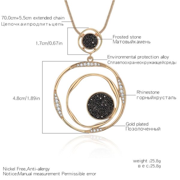 Colar pingente de cristal preto, corrente dourada, círculo grande, redondo, pingente, colar longo, acessórios de joias para mulheres, presentes - Image 3
