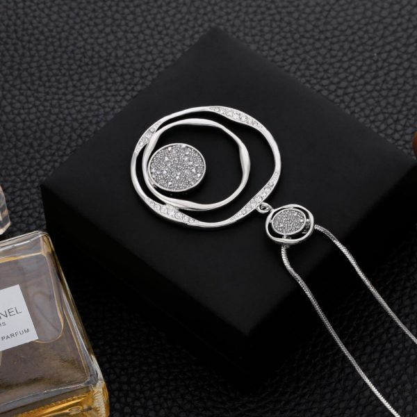 Colar pingente de cristal preto, corrente dourada, círculo grande, redondo, pingente, colar longo, acessórios de joias para mulheres, presentes - Image 6