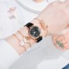 Conjunto de luxo relógio feminino ímã fivela flor feminino relógio pulseira rosa ouro strass vestido senhoras relógio presente conjunto montre femme - Image 5