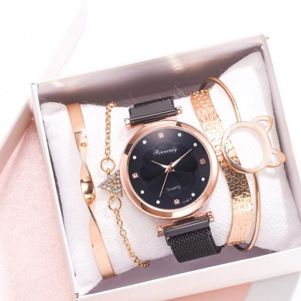 Conjunto de relógios femininos, conjunto de relógios de luxo com fivela magnética e strass, relógios de quartzo, pulseira de relógio - Image 2