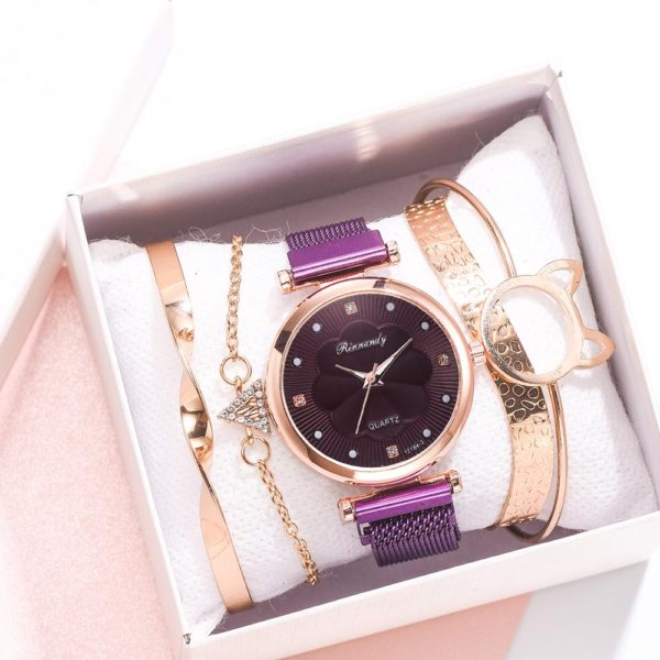 Conjunto de relógios femininos, conjunto de relógios de luxo com fivela magnética e strass, relógios de quartzo, pulseira de relógio - Image 3