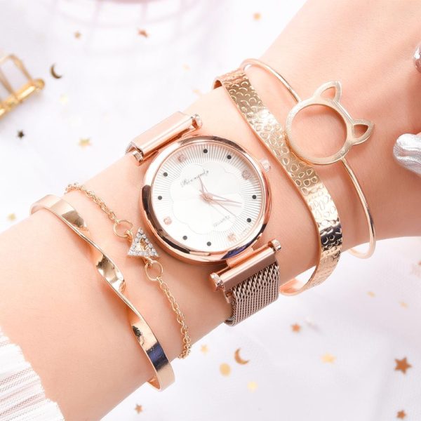 Conjunto de relógios femininos, conjunto de relógios de luxo com fivela magnética e strass, relógios de quartzo, pulseira de relógio - Image 4