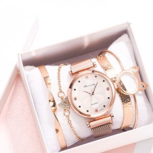Conjunto de relógios femininos, conjunto de relógios de luxo com fivela magnética e strass, relógios de quartzo, pulseira de relógio