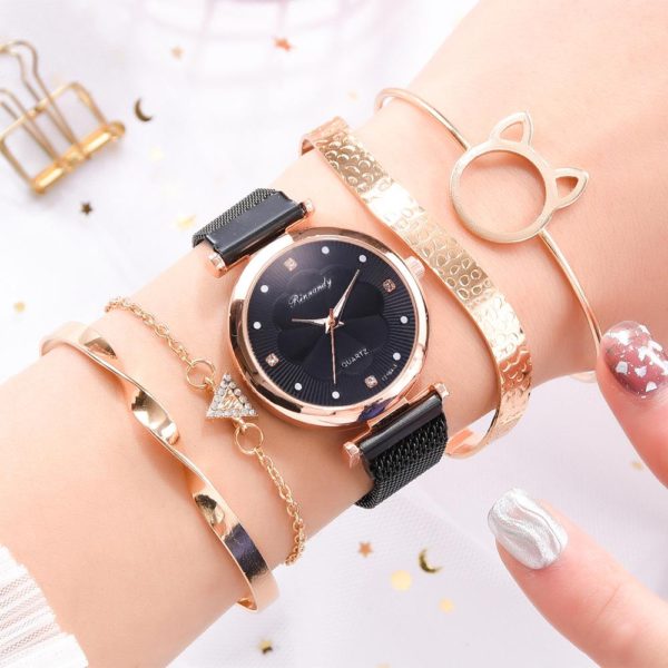 Conjunto de relógios femininos, conjunto de relógios de luxo com fivela magnética e strass, relógios de quartzo, pulseira de relógio - Image 5