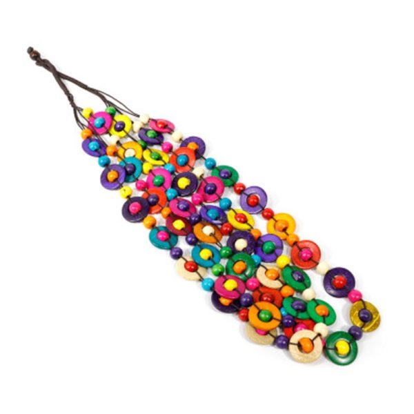 Estilo étnico feminino cor mosaico colar boêmio vintage multicamadas contas colar pingente étnico de madeira artesanal acessórios - Image 5