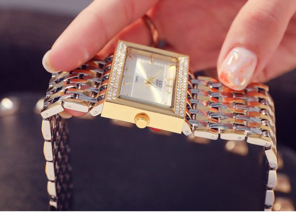 G & D Marca Mulheres Relógios Moda Retângulo Caso Relógio de Quartzo Pulseira Relógio de Pulso de Luxo de Cristal de Ouro Relógio de Senhoras - Image 5
