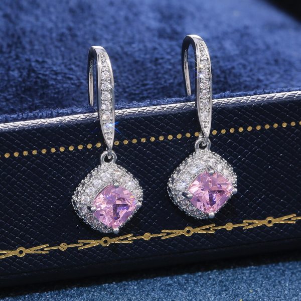 Huitan nova moda luxo prata cor praça gota brinco casamento acessórios de noiva brilho zircão pedra elegante feminino jóias - Image 4
