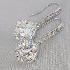 Huitan nova moda luxo prata cor praça gota brinco casamento acessórios de noiva brilho zircão pedra elegante feminino jóias