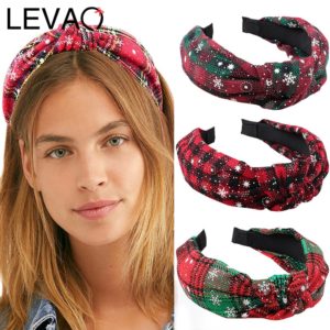LEVAO Presentes de Natal Moldura Mulheres Hairbands Turbante Feminino Xadrez Vermelha Atada Headbands Meninas Acessórios Para o Cabelo Headwear Cabeça Aro