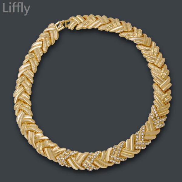 Liffly Bridal Dubai Conjuntos de Jóias de Ouro Colar de Cristal Pulseira Mulheres da Festa de Casamento Nigeriano Conjunto de Jóias de Moda - Image 2