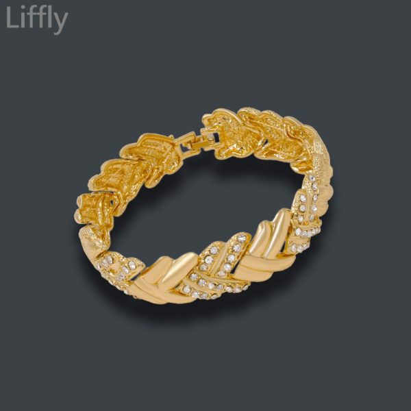 Liffly Bridal Dubai Conjuntos de Jóias de Ouro Colar de Cristal Pulseira Mulheres da Festa de Casamento Nigeriano Conjunto de Jóias de Moda - Image 3
