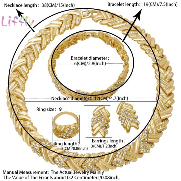 Liffly Bridal Dubai Conjuntos de Jóias de Ouro Colar de Cristal Pulseira Mulheres da Festa de Casamento Nigeriano Conjunto de Jóias de Moda - Image 6